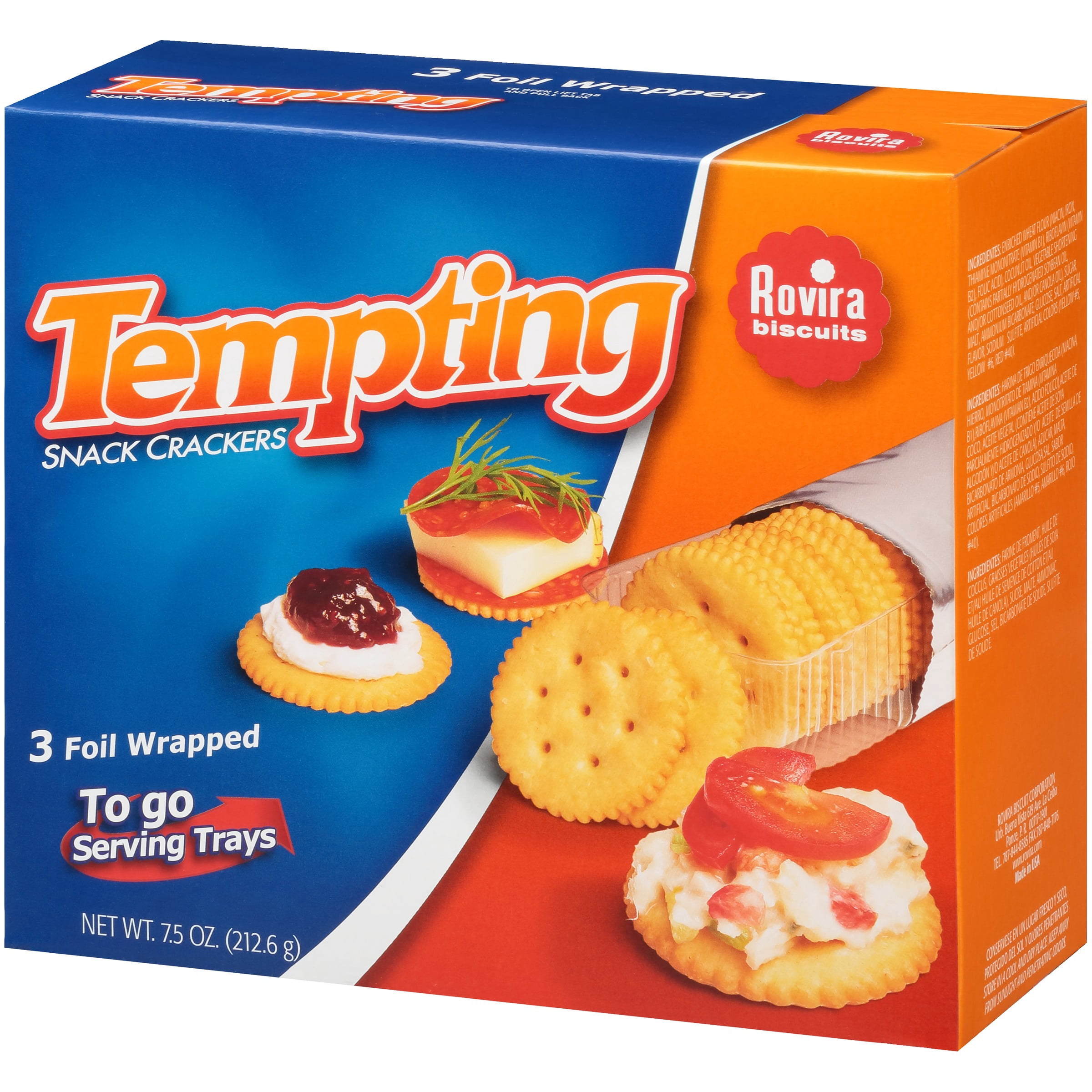 Rovira Tempting Snack Crackers with Three Individual Trays, 7.5oz Box