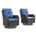 thumbnail image 2 of PARKWELL Outdoor Swivel Gliders Chair Set of 2,Patio Wicker High Back Swivel Rocker Lounge Chair with Navy Cushions for Balcony Deck, Brown Wicker, 2 of 9