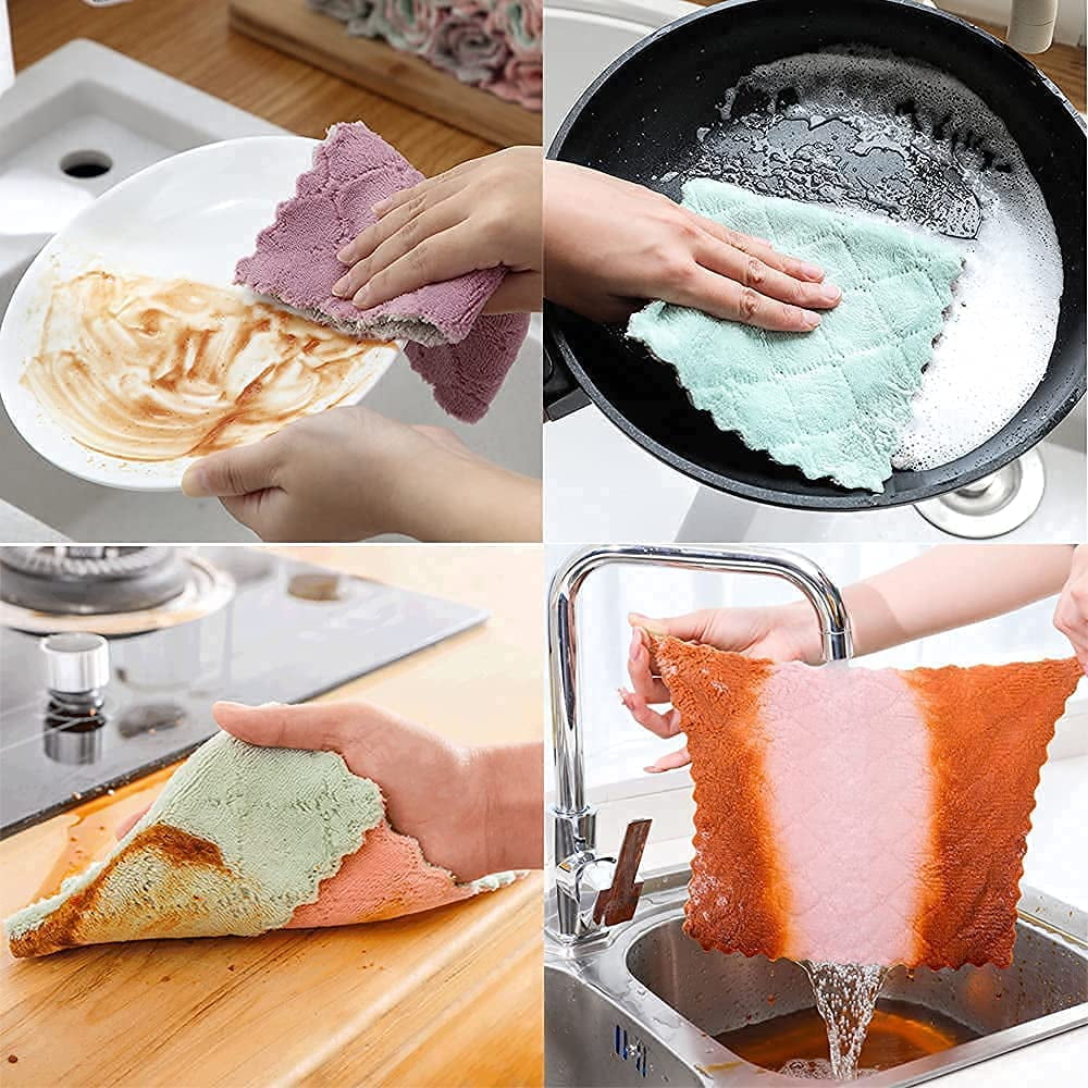 10pcs Kitchen Dishcloths, Reusable Dish Cellulose Sponge Cloths, Super  Absorbent Coral Fleece Cleaning Cloths, Washable Fast Drying Towels