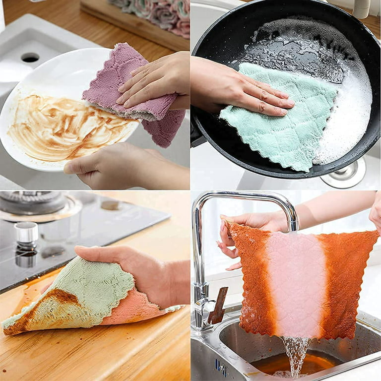 Dish Towels,5 Pack Kitchen Dishcloth, Super Absorbent Microfiber No Odor  Reusable Dishtowels Nonstick Oil Fast Drying Dish Rags for Cleaning Dishes,Car,Kitchen  and Bath (Random Colour) 