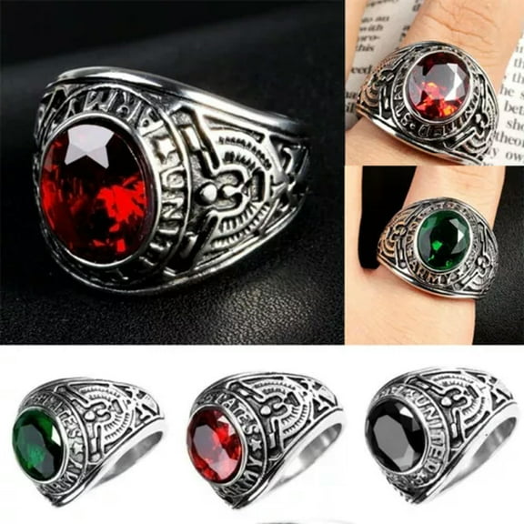 GKNET Mens Rings Stainless Steel Siam Red United States Army Military Finger Ring Gift-Green-8