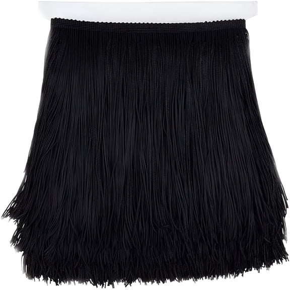 TUWAFE 6 Inch Fringe Trim for Sewing,10 Yards Polyester Black Tassel Trim Fringe Chainette Trimmings Ribbon for Latin Dance Dress Clothes Crafts Diy Clothing Lamp and Pillow Decorations-Black