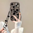 thumbnail image 1 of Funda negra coreana con tulipán, flor, corazón de amor, cadenas de teléfono para IPhone 12, 11, 14 Pro, XR, X, XS, Max, 7, 8 Plus, borde ondulado, cubierta trasera Fivean unisex, 1 of 1