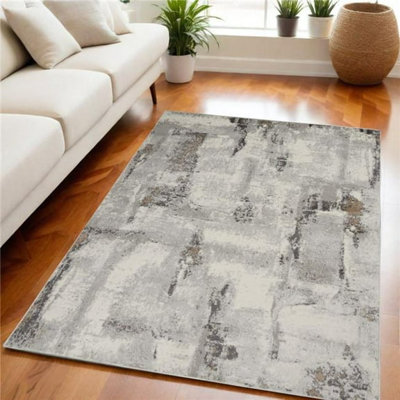 HomeRoots 550181 5 x 7 ft. Abstract Non Skid Rectangle Area Rug, Ivory, Gray & Brown