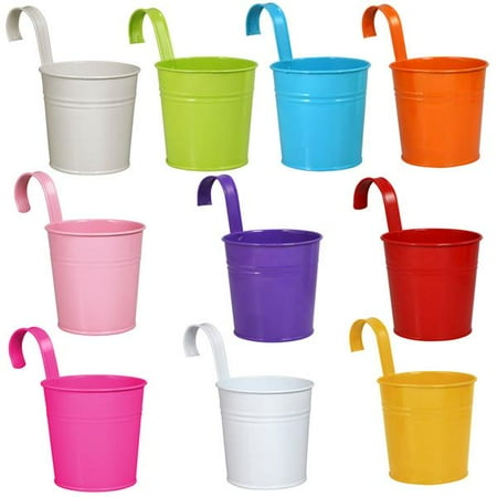 Yaheetech Flower Pots 10 Pcs 10 Colors Metal Iron Hanging Balcony