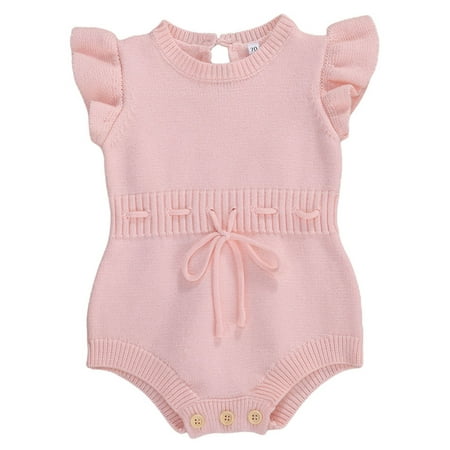 

Canrulo Infant Baby Girls Knited Tops Solid Color Fly Sleeve Jumpsuit Cotton Outfit Pink 12-18 Months