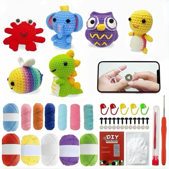 Kit de Crochet BLZEDIM 6 piezas para principiantes - Animales de peluche DIY