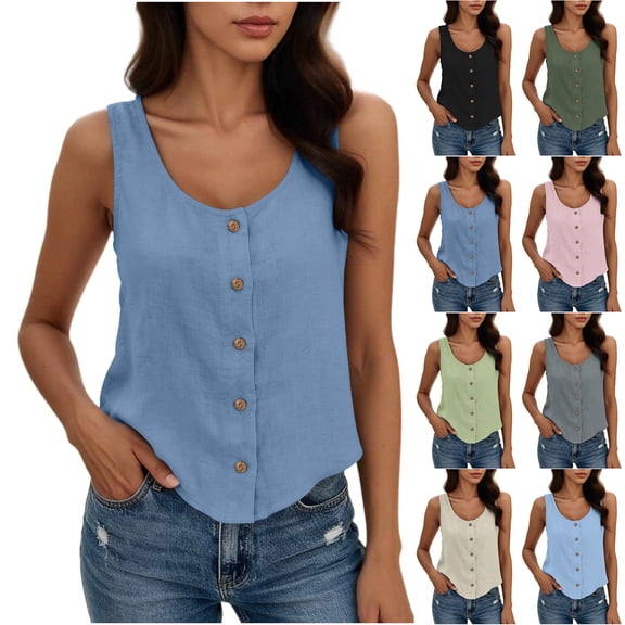 SROBPTY Womens Tank Tops Solid Round Neck Sleeveless Loose Summer Shirts for Casual Wear