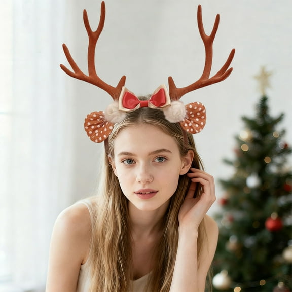 YIMWNYI Christmas Oversized Mori Bow Tie Antlers Hair Bands, Festive Accessory, Holiday Headband, Cute Decorations, Comfortable Wearing Experience, Unique Fashion Style