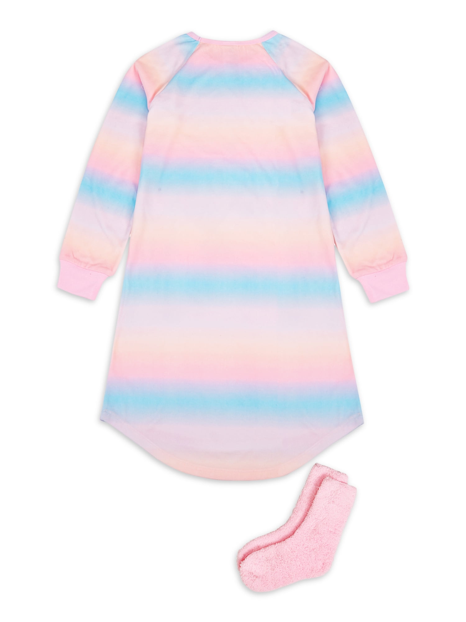 Jellifish Kids Girls Long Sleeve Velour Pajama Sleepshirt with Socks, Sizes 4-16