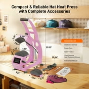 Hat Heat Press Machine,GOCHIFIX Manual Hat Heat Press with 2pcs Interchangeable Platens for Caps Hats T-Shirts and HTV Iron On and Sublimation Projects,Pink