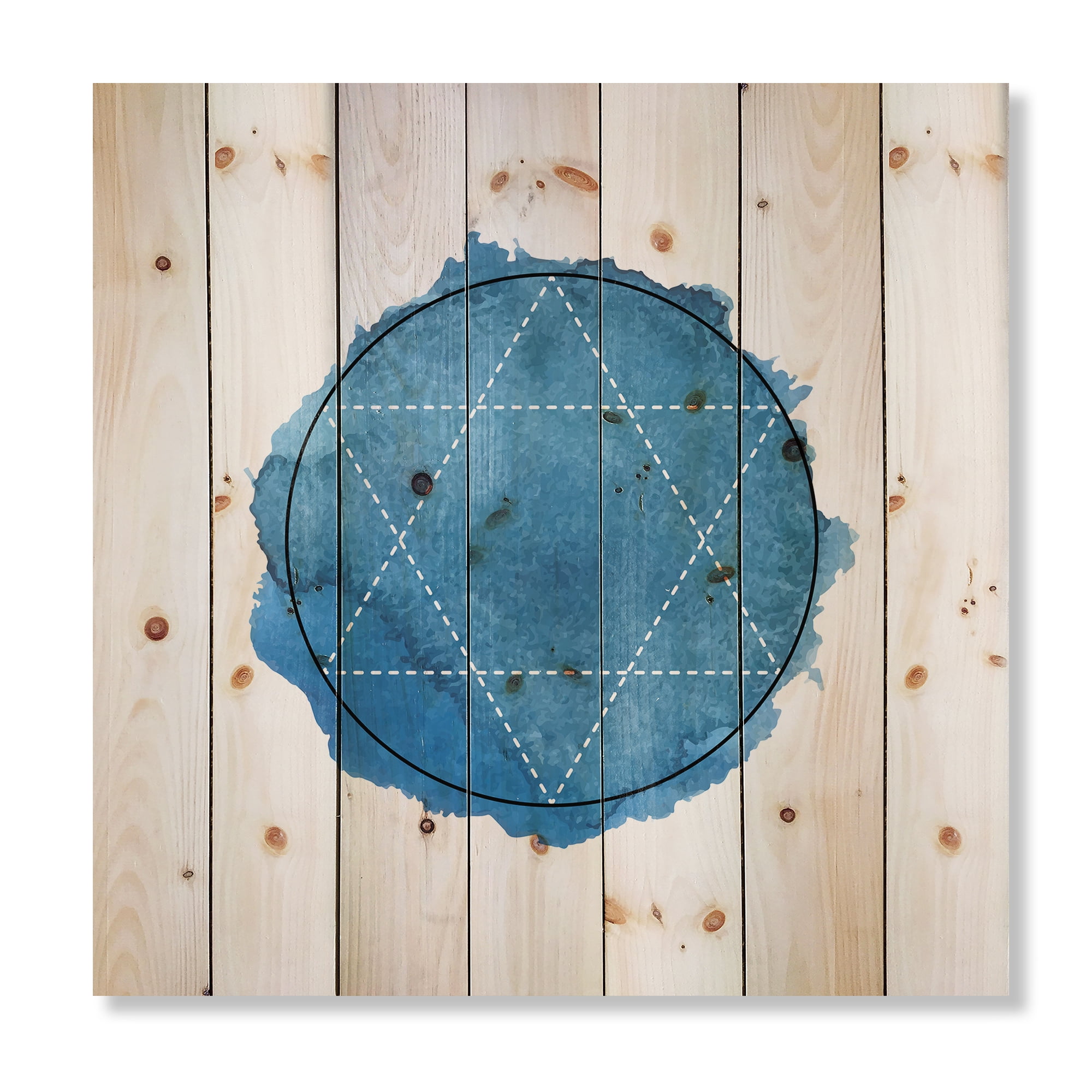 Designart 'Sacred Geometry and Symbol of Alchemy III' Bohemian & Eclectic Print on Natural Pine Wood