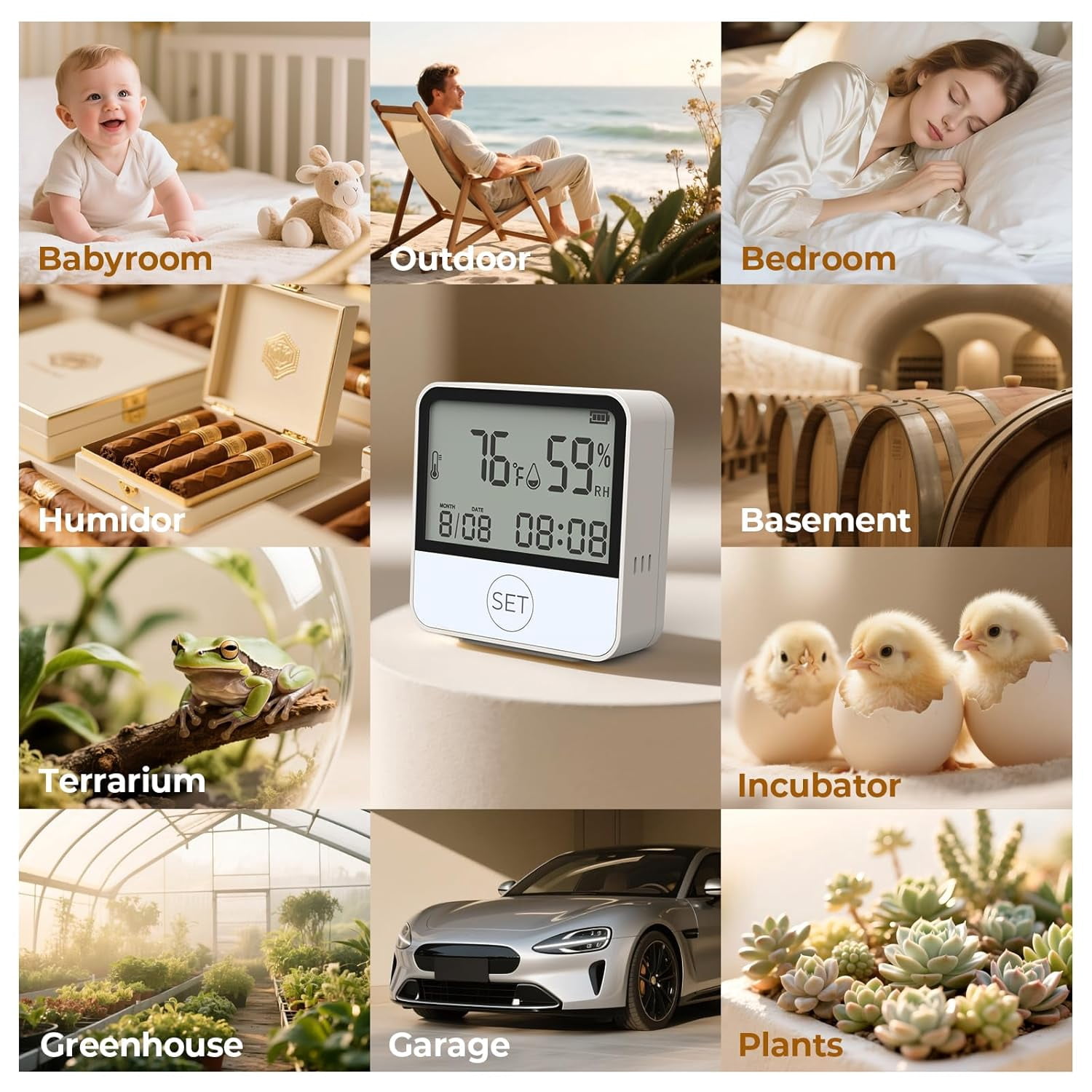 RVKXHD 4 in 1 WiFi Thermometer Humidity Meter Baby Thermometer Hygrometer with Remote App Control Digital Temperature and Humidity Sensor for House Wine Cellar Greenhouse