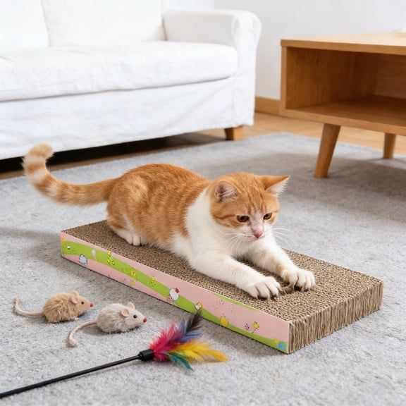 Corrugated Cardboard Cat Scratcher and Bed Lounge - Large Durable Scratch Pad for Indoor Cats, Low Mess Pet Furniture