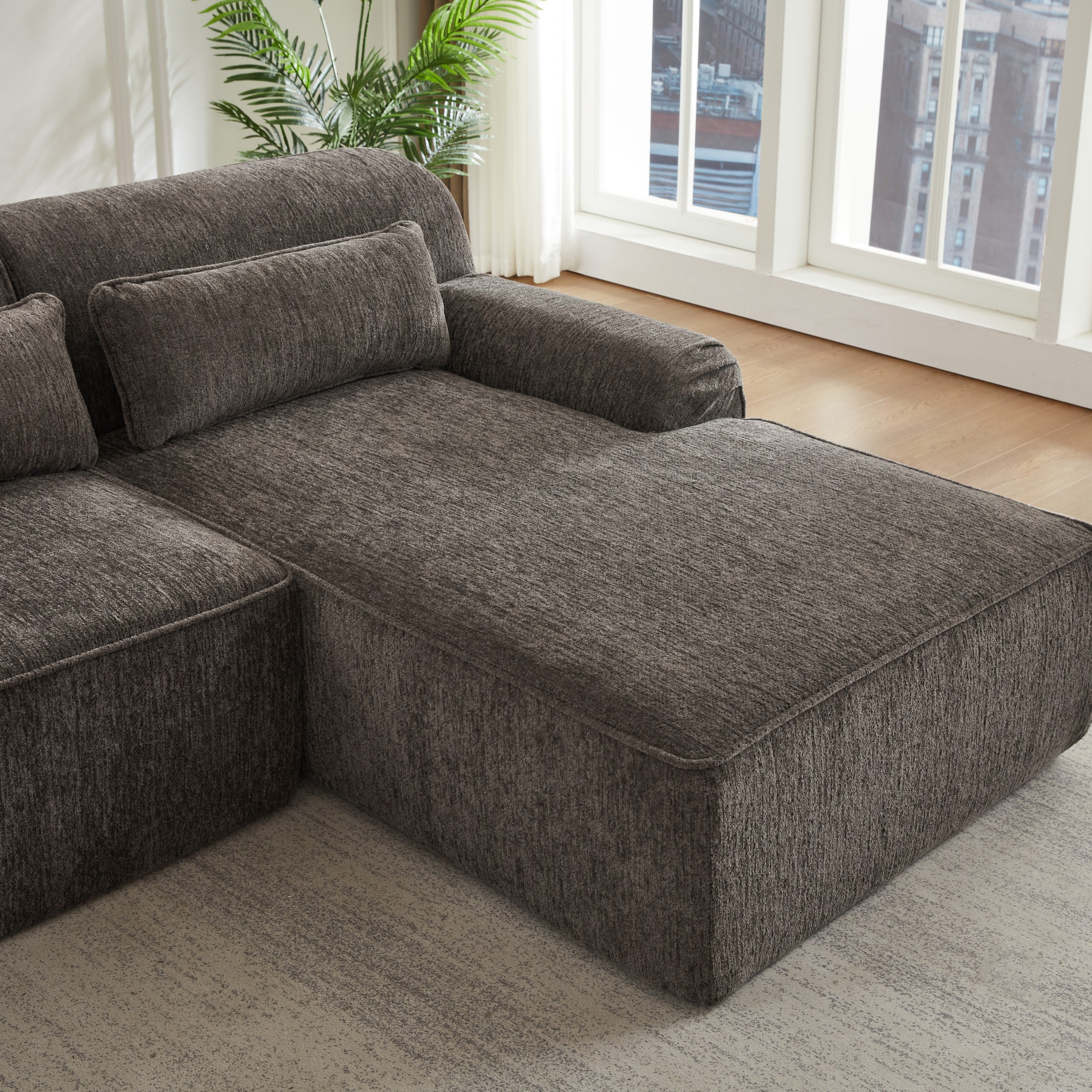 Aukfa 2-Piece Modular Chenille Sectional Sofa, 26.5" Deep Seat, No Assembly, Left Chaise, Brown