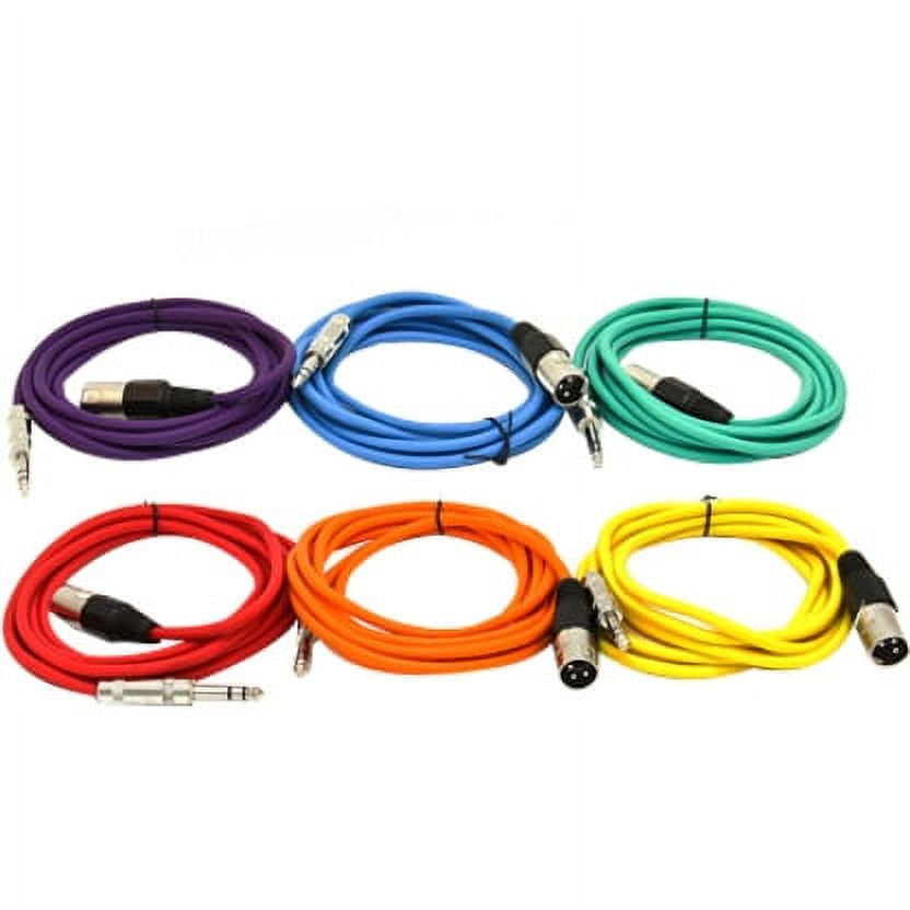 Seismic Audio SATRXL-M10, 6 Pack of Multiple Colors 10 Foot XLR Male to TRS Patch Cables