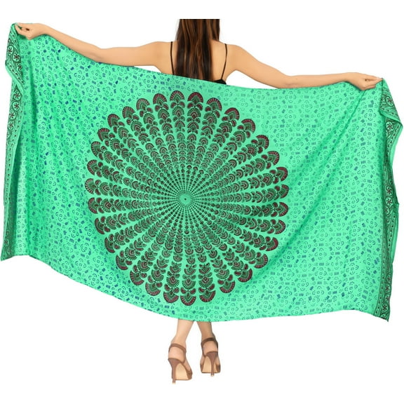 HAPPY BAY Women's Swimwear Coverups Skirt Long Beachwear Pareos Summer Wraps Beach Vacation Sarong Beach Swim Cover ups for Women One Size Mandala, Green