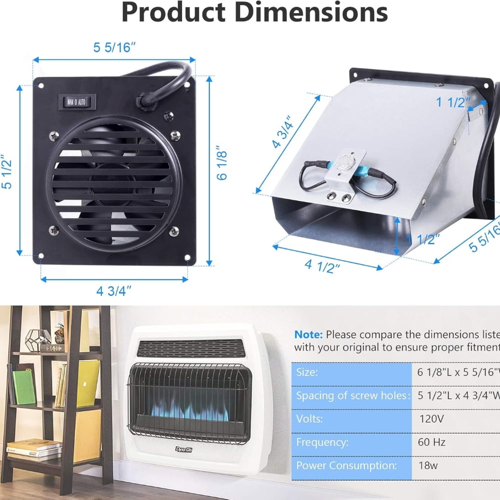 WHF100 Vent-Free Wall Heater Blower Fan for Mr. Heater,Dyna-Glo, Dyna-Glo 30,000 BTU, Comfort Glow Vent Free Heaters, Replacement Ventless WHF100 Dyna-Glo Heater Fan Accessory Kit