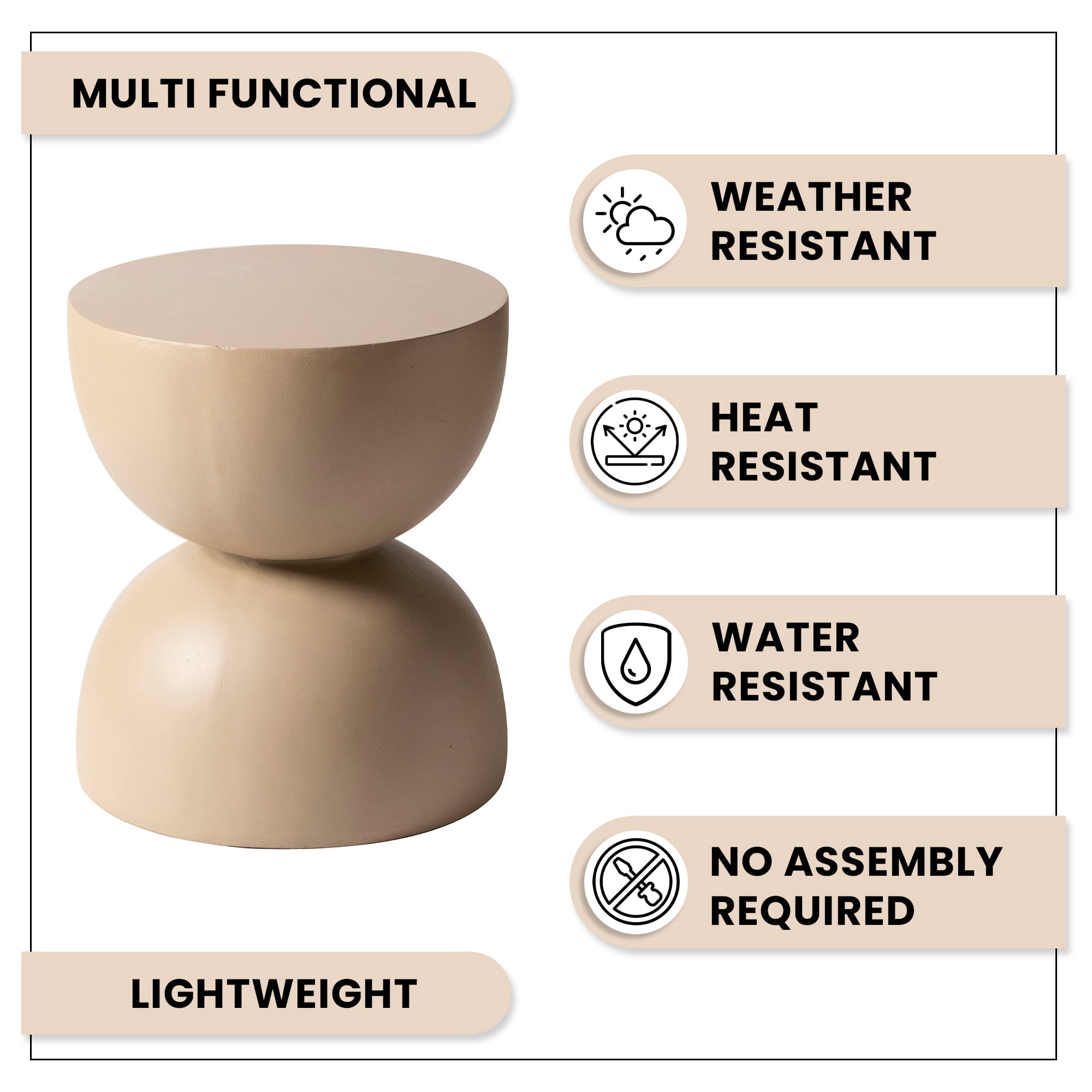 LeisureMod Minimalist Side Table, Fiber stone Round Hourglass Accent End Table Stool for Outdoor Patio, Indoor Home, Living Room Sofa, Weather-Resistant, Sage Series in Beige