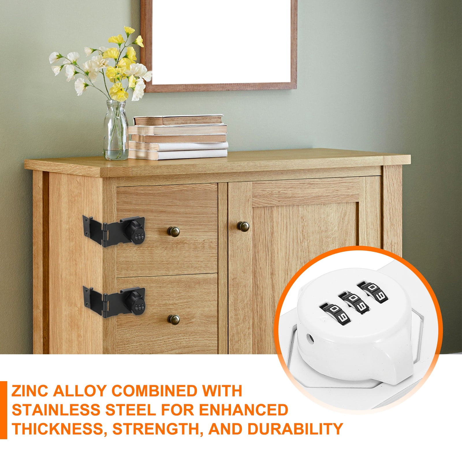 Uxcell Keyless Cabinet Lock with Combination Code - 90 Degree 5 Inch Password Hasp Latch Lock Mechanical Password Rotary Hasp, for Office Filing Cabinets Drawer Closet, Bright White