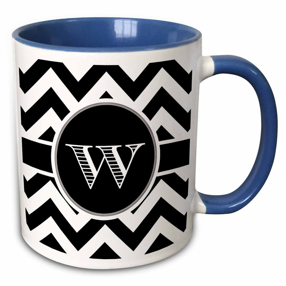 3dRose Black and white chevron monogram initial W Two