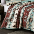 thumbnail image 4 of Chezmoi Collection Dune 3-Piece Southwestern Cowboys Quilt Set, Multicolor Teal Brown Beige Tan Red Printed Microfiber Bedspread, King, 4 of 8