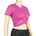 thumbnail image 4 of Women’s Ruched Fornt Short Sleeve Shirts Basic Slim Fitted Crop Tops Stretchy Athletic Tee Shirt Y2K Streetwear, 4 of 5
