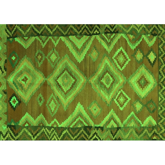 Ahgly Company Indoor Rectangle Southwestern Green Country Area Rugs, 7' x 9'