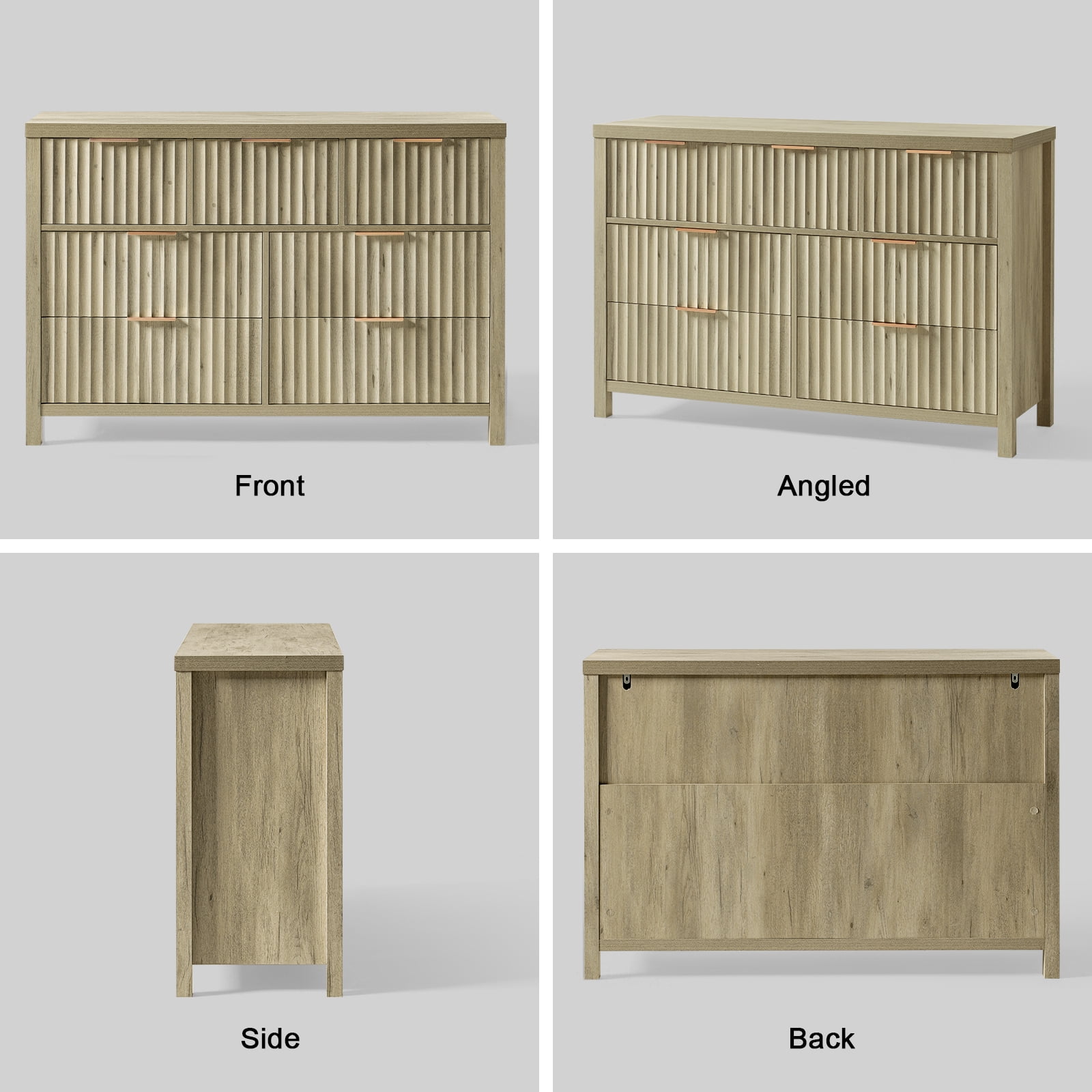 OAKHAM 7 Drawer Dresser, Fluted Wide Chest of Drawers for Bedroom Living Room, Sunwashed Ash Oak