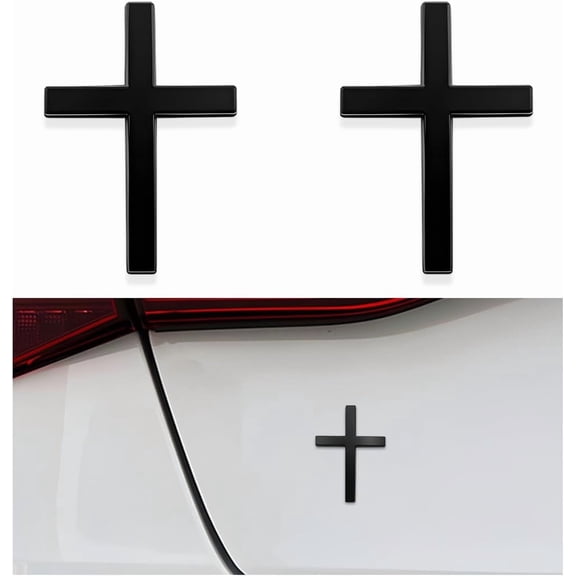 2PCS Metal Jesus Christ Cross Badge Stickers, 2.5"×1.8" Alloy 3D Individual Car Cross Sticker, Self Adhesive Scratch Covering Metal Cross Auto Emblem Decal for Car Body Fender Tail (Black)