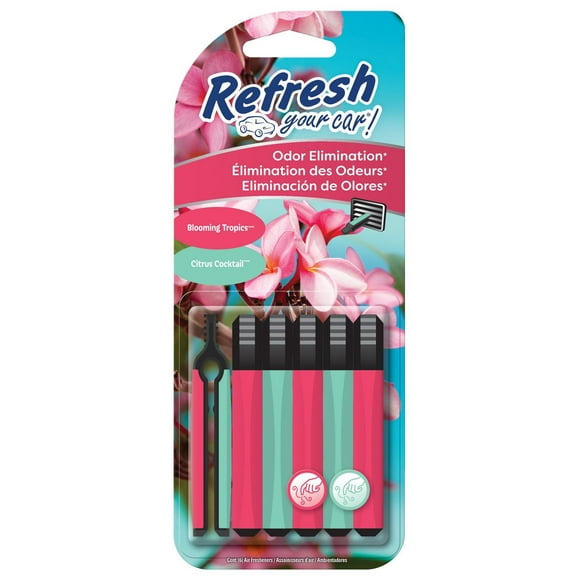Refresh Your Car! Blooming Tropics/Citrus Cocktail Air Freshener, 6 Ct, Blooming Tropics/Citrus