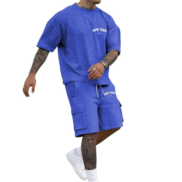 Playeras Cuello V Para Hombre, Conjunto De Dos Piezas De Camiseta Y Pantalones Cortos De Manga Corta Con Estampado Masculino, Camisa Estampada Y Pantalón Corto.