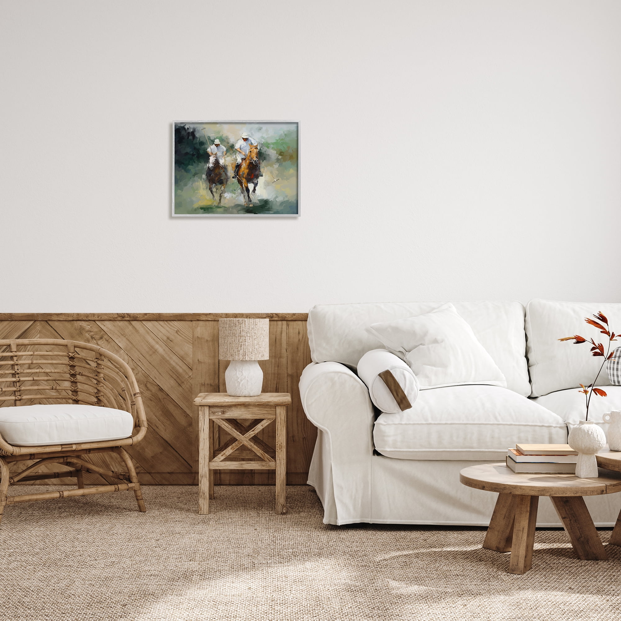 Stupell Industries Polo Players on Horses Sports Painting Gray Framed Art Print Wall Art, 20 x 16