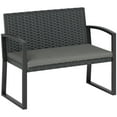 thumbnail image 1 of Outsunny Banc d'Extérieur en Osier 2 Places pour Patio, Causeuse avec Coussin, Gris, 1 of 10