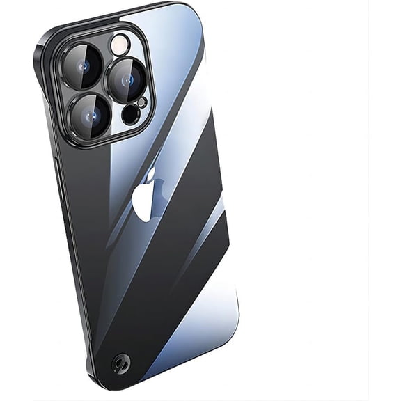 Compatible with iPhone Case,Luxury Electro Plated Frameless Crystal Clear Hard PC Camera Lens Protective,Ultra Thin Slim Fit Shockproof Cover Phone Case (Black,iPhone 16 Pro Max)