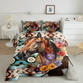 thumbnail image 3 of Horse Bed in a Bag Queen Comforter Set 7 Piece,Western Bedding Sets Queen,Exotic Geometry Aztec Sheet Set with Comforter Brown Cowhide Bohemian Flowers Room Decor, 3 of 6