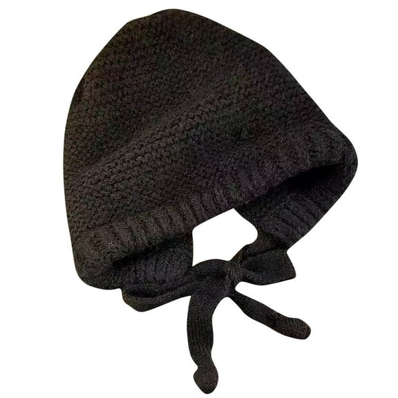 Fesfesfes Women Winter Drawstring Hats Solid Color Knitted Warm Hats Comfortable Ears-Protection Pom-Pom Thermal Hats