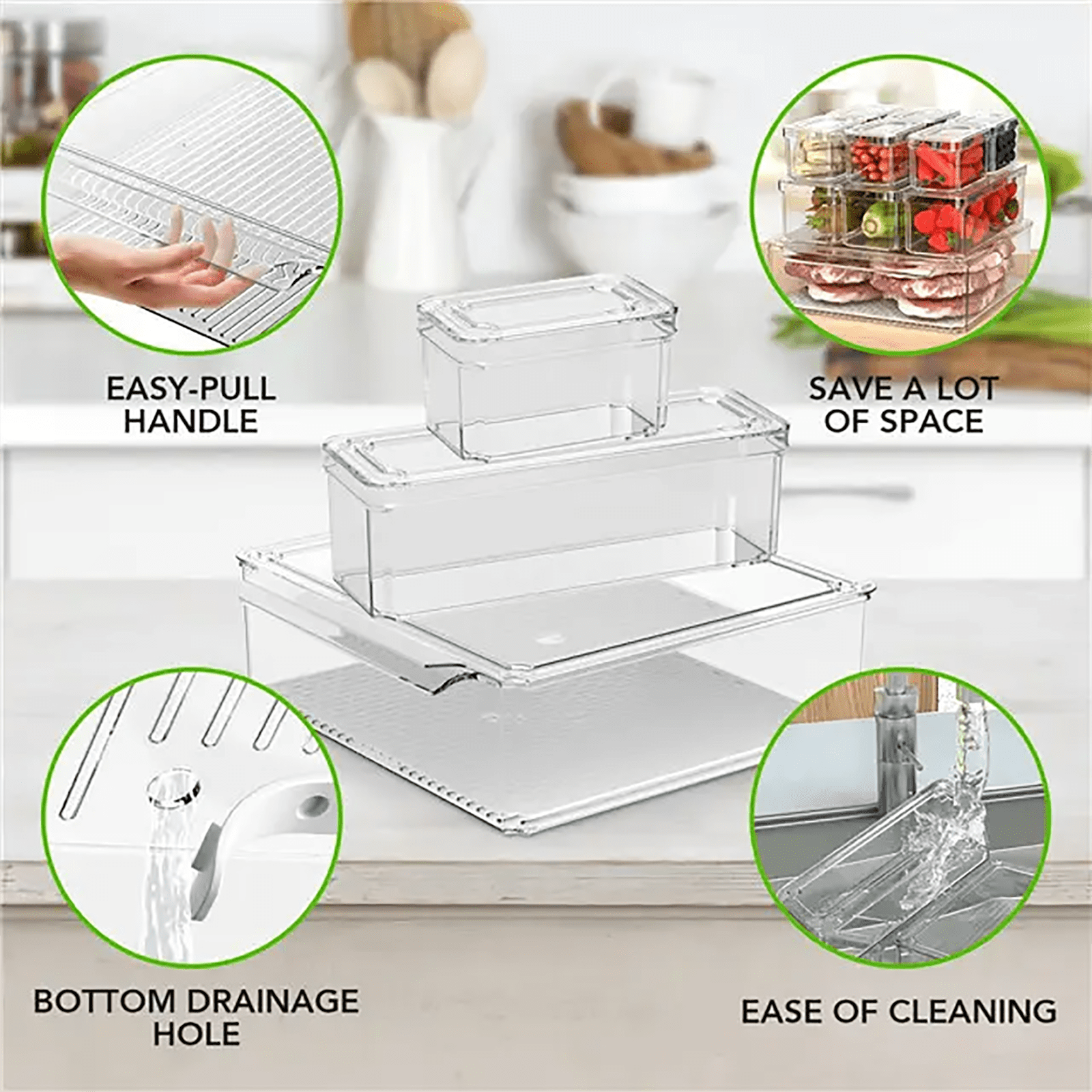 10 Pack Refrigerator Organizer Bins, Stackable Fridge Organizers and Storage Clear, Plastic Storage Bins with Lids, BPA-Free Pantry Organization storagen for Food, Fruits, Drinks, Vegetable