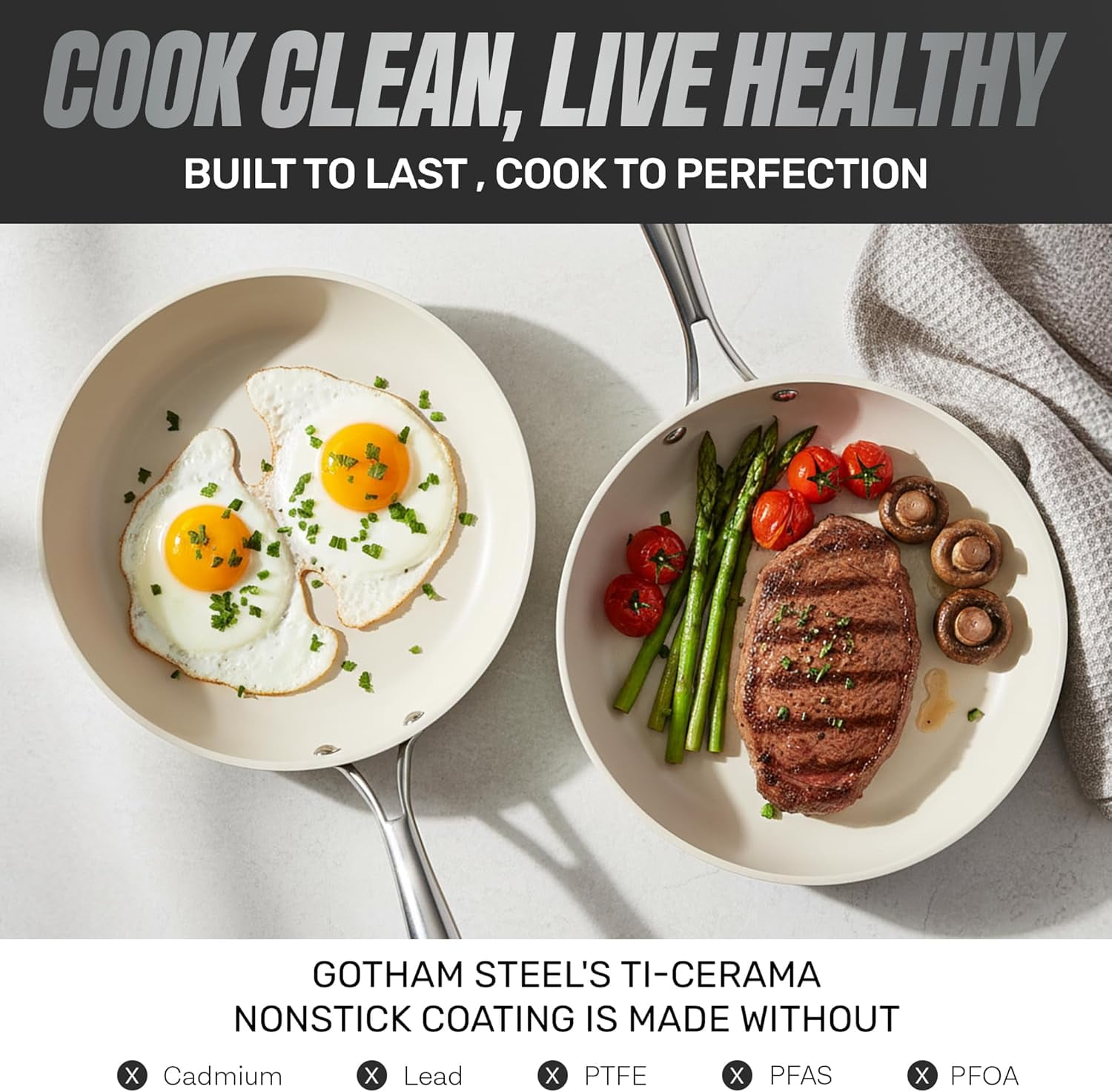 Gotham Steel 20 Pc Ceramic Pots and Pans Set Non Stick, Kitchen Cookware Sets with Knife Set, Pot and Pan Set, Ceramic Cookware Set, Non Stick Pots and Pan Set, Oven and Dishwasher Safe