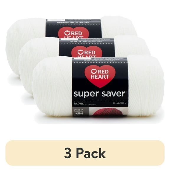 (3 pack) Red Heart Super Saver 4 Medium Acrylic Yarn, Soft White 7oz/198g, 364 Yards