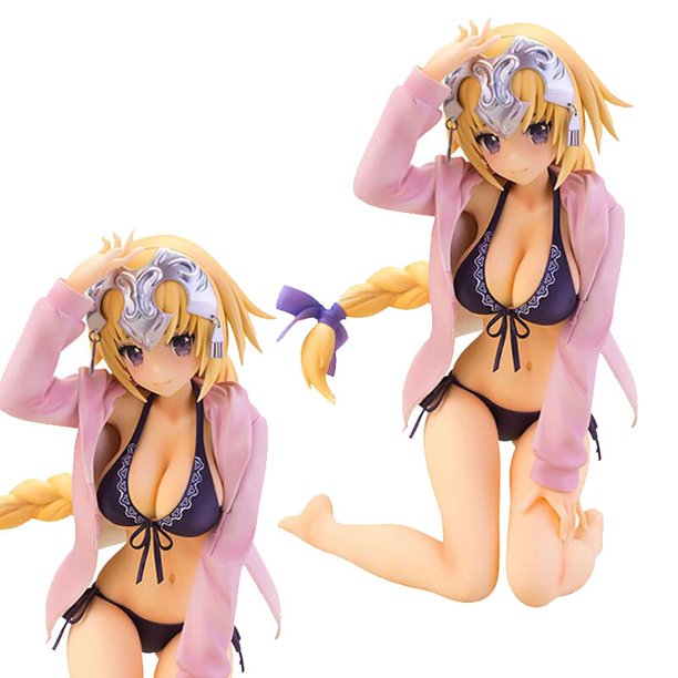 12CM Anime Figure Fate Stay Night Joan Of Arc Sexy Swimsuit Kneeling Pose Model Dolls Toy Gift Collect Boxed Ornaments PVC heqiyong LED
