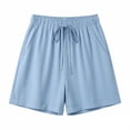thumbnail image 5 of Women's Ice Silk Wrinkle Shorts Elastic Waist Drawstring Loose Shorts Summer Casual Solid Baggy Lightweight Comfy Beach Vacation Short Pant with Pockets, 5 of 9