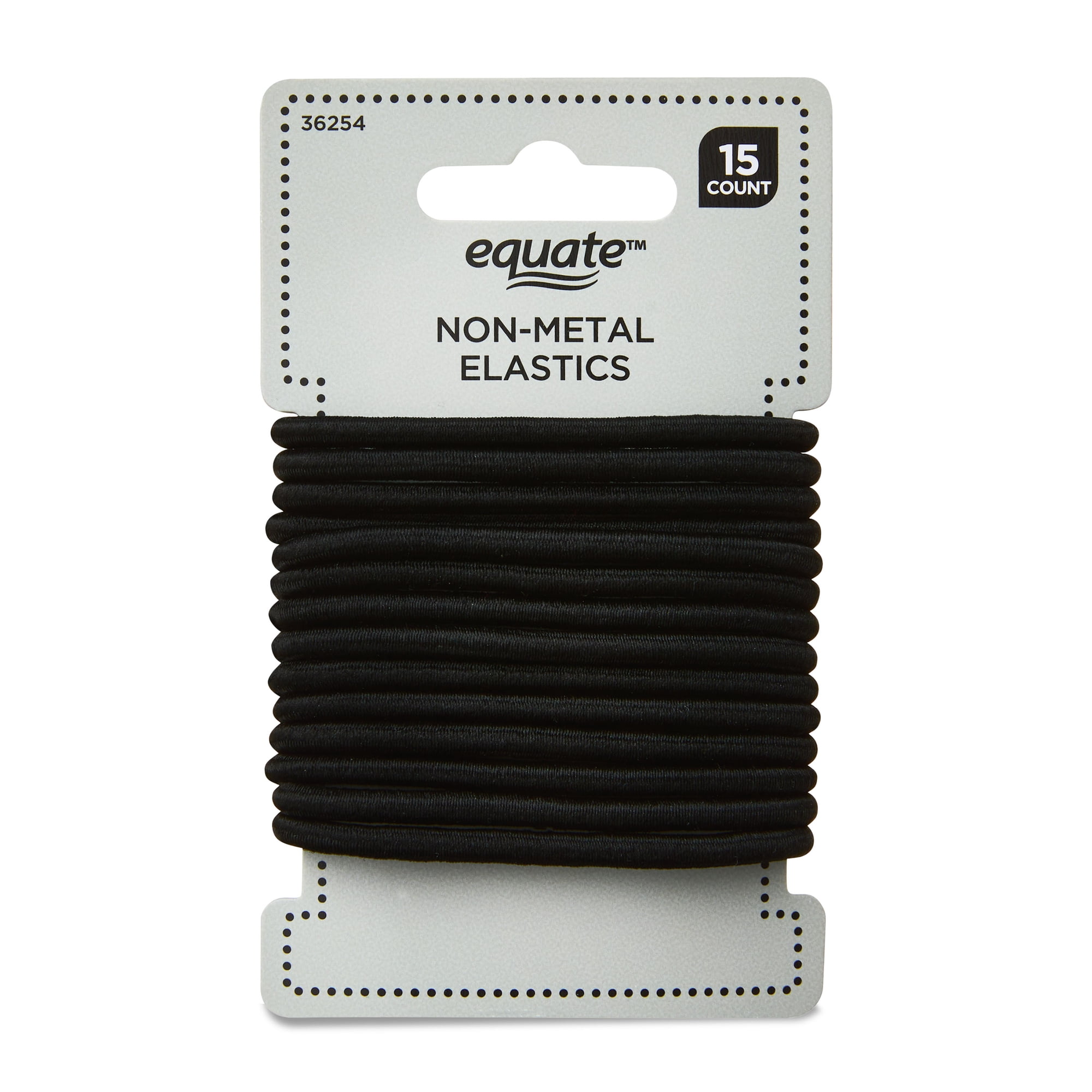Equate Non-Metal Hair Elastics, Black, 15 Count