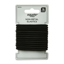Equate Non-Metal Hair Elastics, Black, for Ponytails, Braids, or Buns, 15 Count