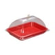 thumbnail image 2 of Soporte para pasteles con tapa de cúpula, bandeja rectangular multifuncional reutilizable para servir con Rojo, 2 of 9