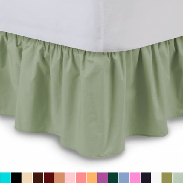 Ruffled Bedskirt (Queen, Sage) 18 Inch Bed Skirt with Platform, Poly