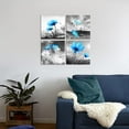 thumbnail image 2 of Blue Flower Wall Art for Women Girls Bedroom Peacock Flower Abstract Canvas Painting Artistic Black and White Prints Picture Decor for Living Room 13.5"x13.5"x4 Panels, 2 of 6