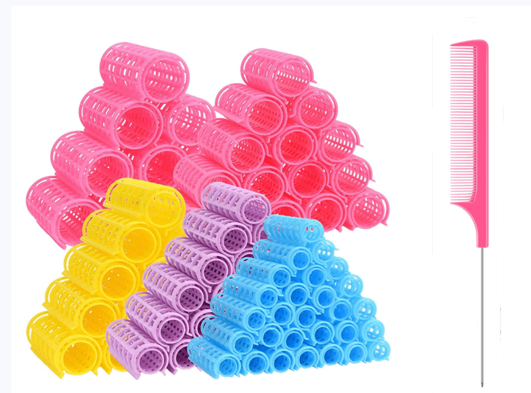 50 PCS Plastic Hair Rollers Curlers 5 Size Snap on Rollers No Heat Self