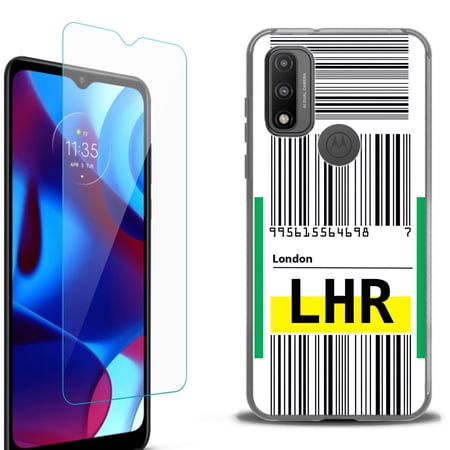 Slim-Fit Protective Phone Case (Black) compatible with Motorola Moto G Pure 5G with Tempered Glass Screen Protector by OneToughShield ® - Airport Tag / London