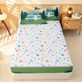 thumbnail image 4 of Erosebridal Teal White Camper Zipper Twin Comforter Sets with Fitted Sheet and 2 Pillowcases, Woodland Jungle Adventore Zipper Bedding Set, Colorful Stars Reversible, 4 of 7